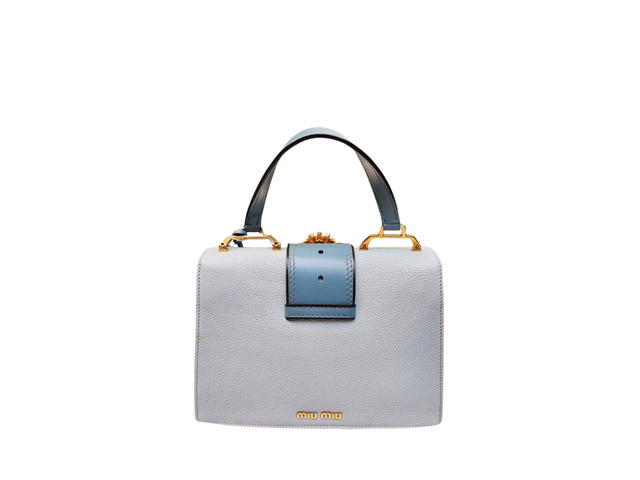 Miu Miu Miu Miu Madras Handbag In Leather With Crystal and Gold-Tone Hardware Blue - view 2