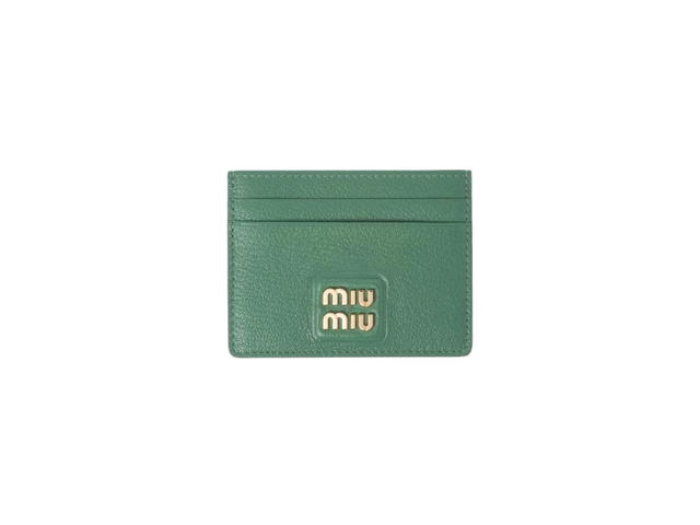 Miu Miu Miu Miu Madras Leather Card Holder With Metal Lettering Logo Sage Green - view 1