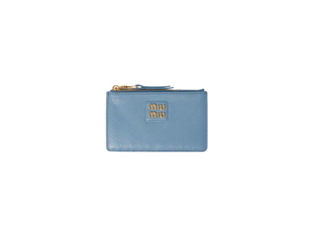 Miu Miu Miu Miu Madras Leather Envelope Wallet With Five Card Slots Astral Blue