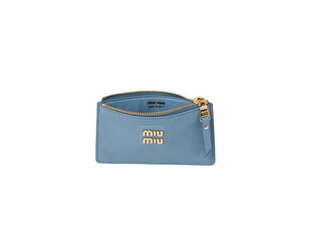 Miu Miu Miu Miu Madras Leather Envelope Wallet With Five Card Slots Astral Blue - view 2