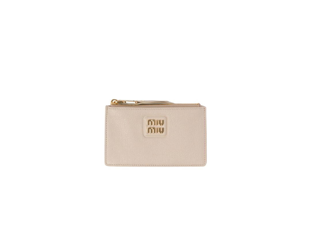 Miu Miu Miu Miu Madras Leather Envelope Wallet With Five Card Slots Raw White