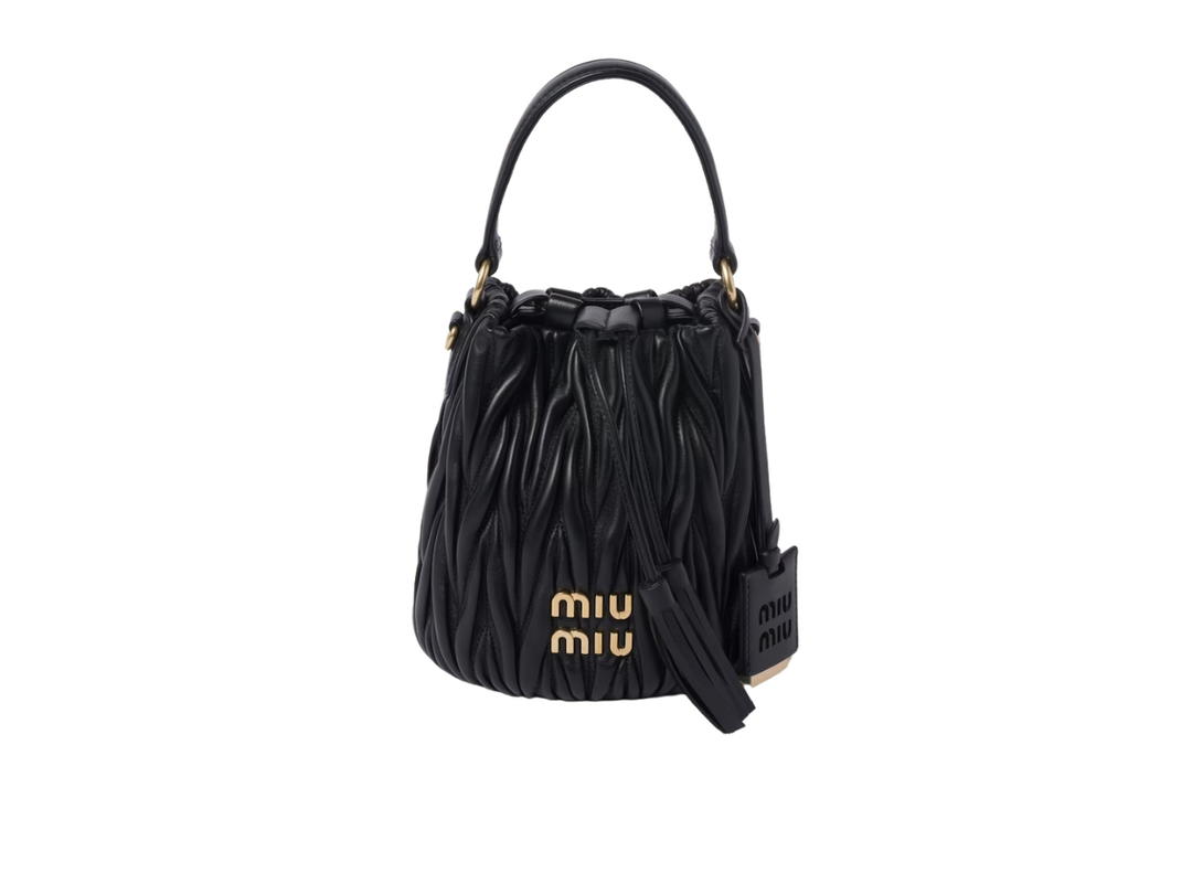 Miu Miu Miu Miu Matelassé Nappa Leather Bucket Bag In Leather With Gold-Tone-Steel Hardware Black