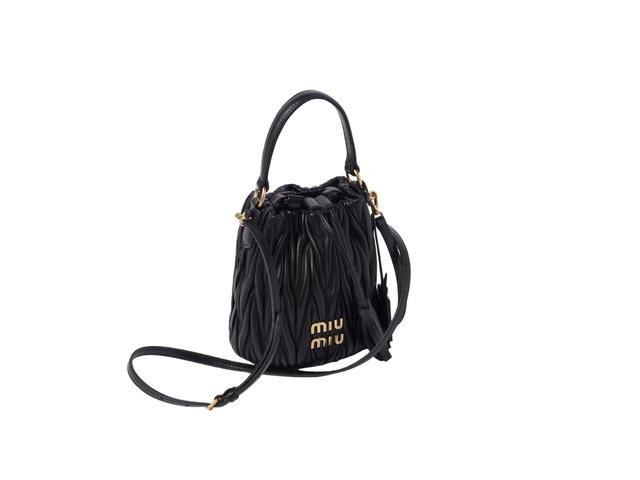 Miu Miu Miu Miu Matelassé Nappa Leather Bucket Bag In Leather With Gold-Tone-Steel Hardware Black - view 3
