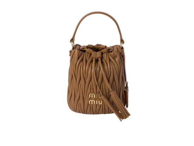 Miu Miu Miu Miu Matelassé Nappa Leather Bucket Bag In Leather With Gold-Tone-Steel Hardware Caramel - view 1
