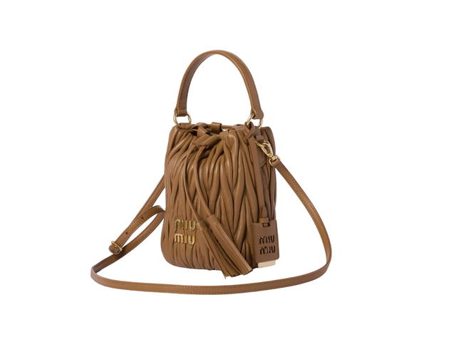 Miu Miu Miu Miu Matelassé Nappa Leather Bucket Bag In Leather With Gold-Tone-Steel Hardware Caramel - view 3