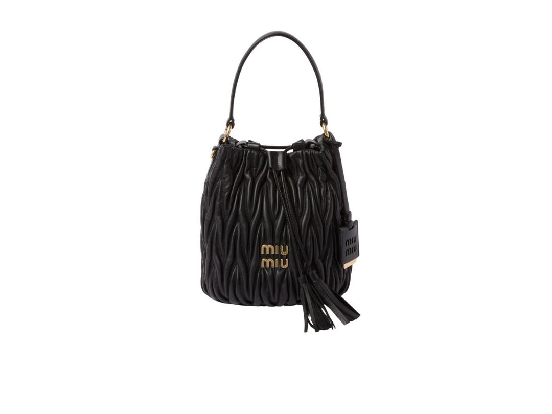 Miu Miu Miu Miu Matelassé Nappa Leather Bucket Bag With Metal Lettering Logo And Gold-Tone Hardware Black