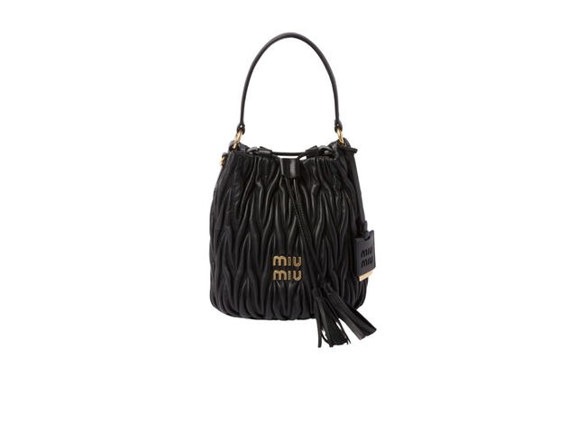 Miu Miu Miu Miu Matelassé Nappa Leather Bucket Bag With Metal Lettering Logo And Gold-Tone Hardware Black - view 1