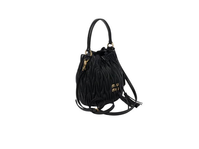 Miu Miu Miu Miu Matelassé Nappa Leather Bucket Bag With Metal Lettering Logo And Gold-Tone Hardware Black - view 2