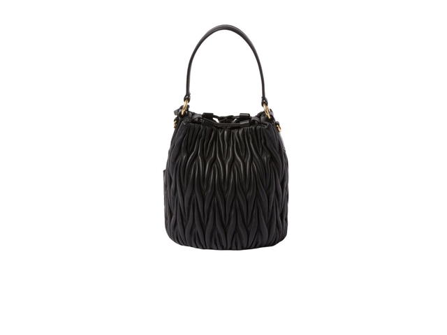 Miu Miu Miu Miu Matelassé Nappa Leather Bucket Bag With Metal Lettering Logo And Gold-Tone Hardware Black - view 3