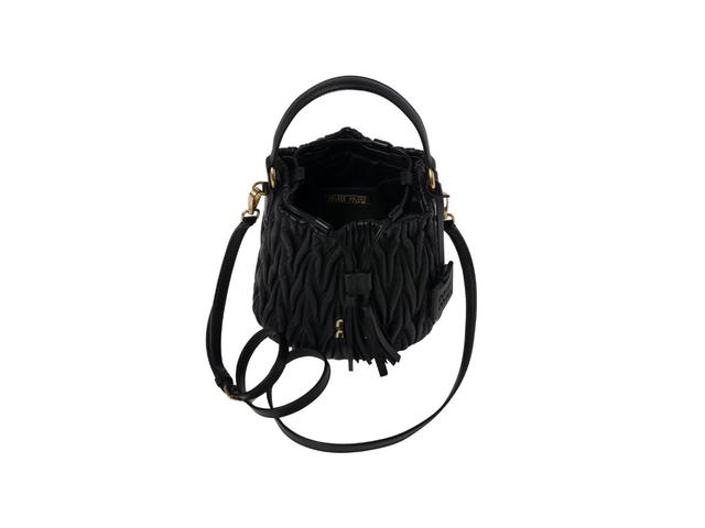 Miu Miu Miu Miu Matelassé Nappa Leather Bucket Bag With Metal Lettering Logo And Gold-Tone Hardware Black - view 4