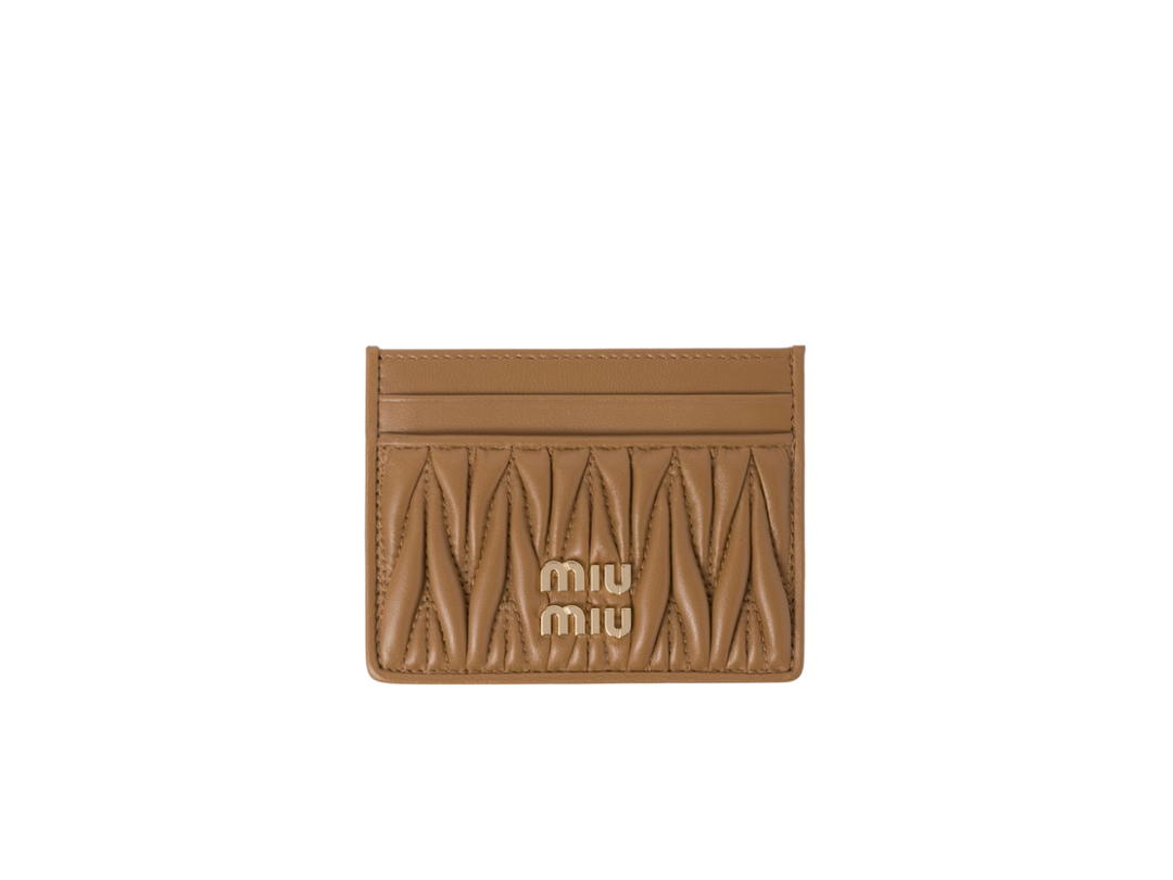 Miu Miu Miu Miu Matelassé Nappa Leather Card Holder In Leather With Metal Lettering Logo Caramel
