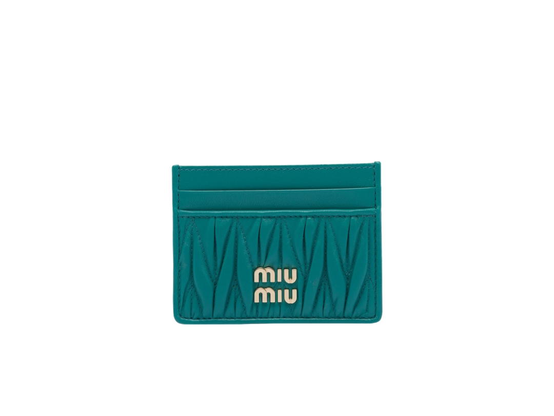 Miu Miu Miu Miu Matelassé Nappa Leather Card Holder In Leather With Metal Lettering Logo Peacock Blue