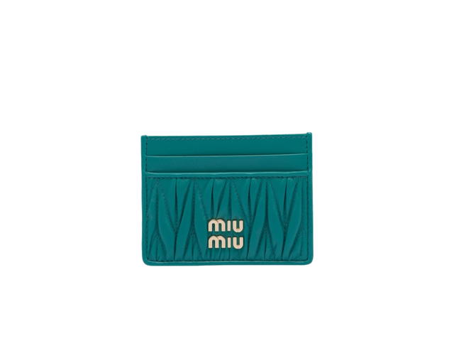 Miu Miu Miu Miu Matelassé Nappa Leather Card Holder In Leather With Metal Lettering Logo Peacock Blue - view 1