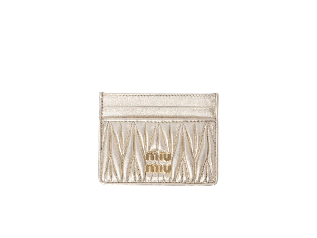 Miu Miu Miu Miu Matelassé Nappa Leather Card Holder In Leather With Metal Lettering Logo Pyrite