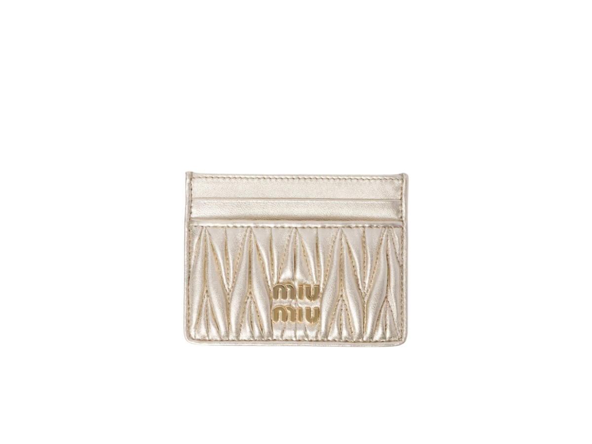 Miu Miu Miu Miu Matelassé Nappa Leather Card Holder In Leather With Metal Lettering Logo Pyrite