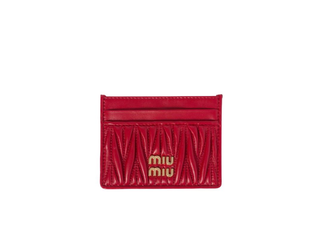 Miu Miu Miu Miu Matelassé Nappa Leather Card Holder In Leather With Metal Lettering Logo Red