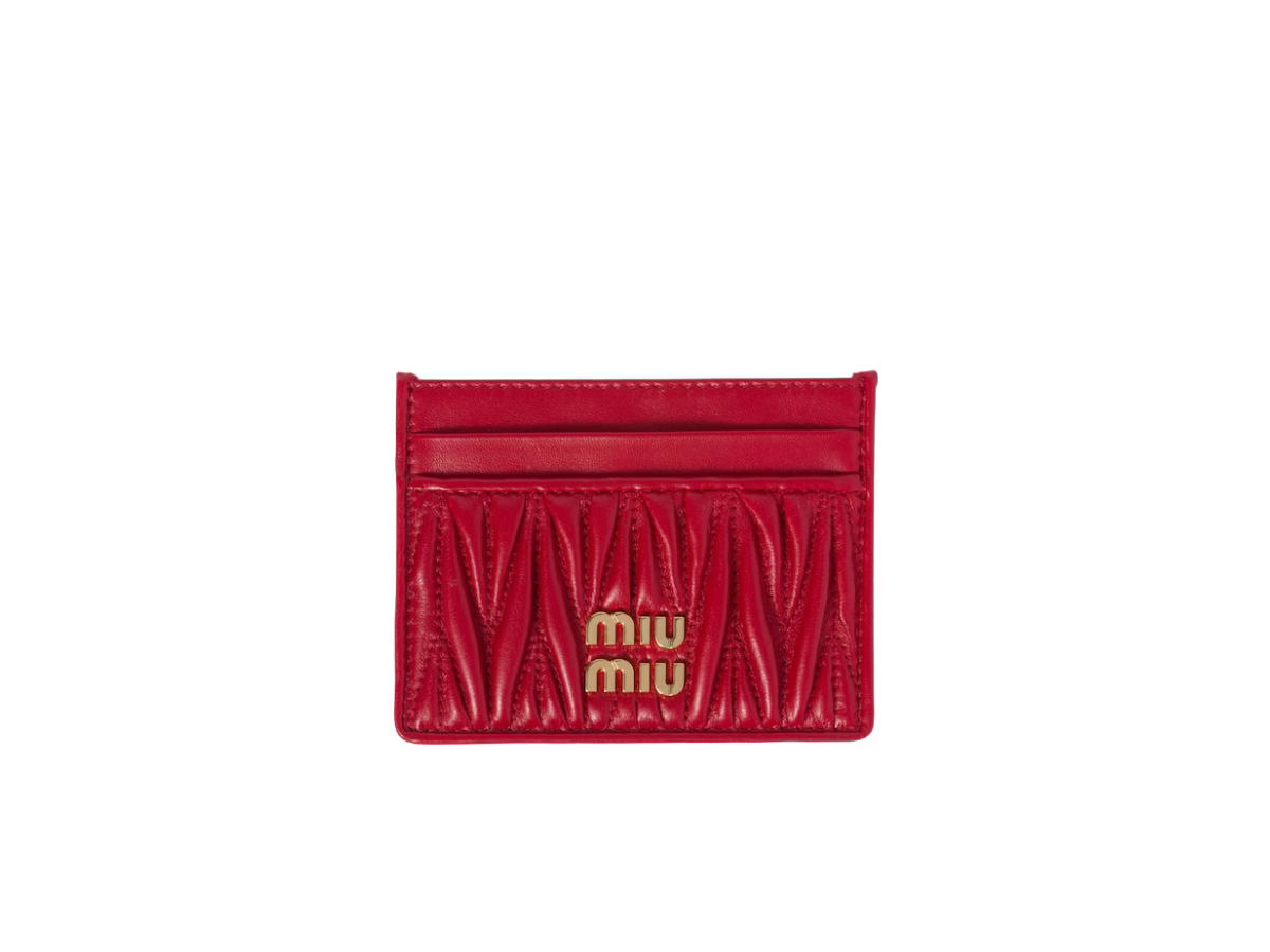 Miu Miu Miu Miu Matelassé Nappa Leather Card Holder In Leather With Metal Lettering Logo Red