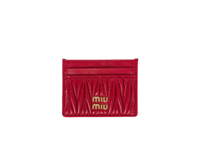 Miu Miu Miu Miu Matelassé Nappa Leather Card Holder In Leather With Metal Lettering Logo Red - view 1