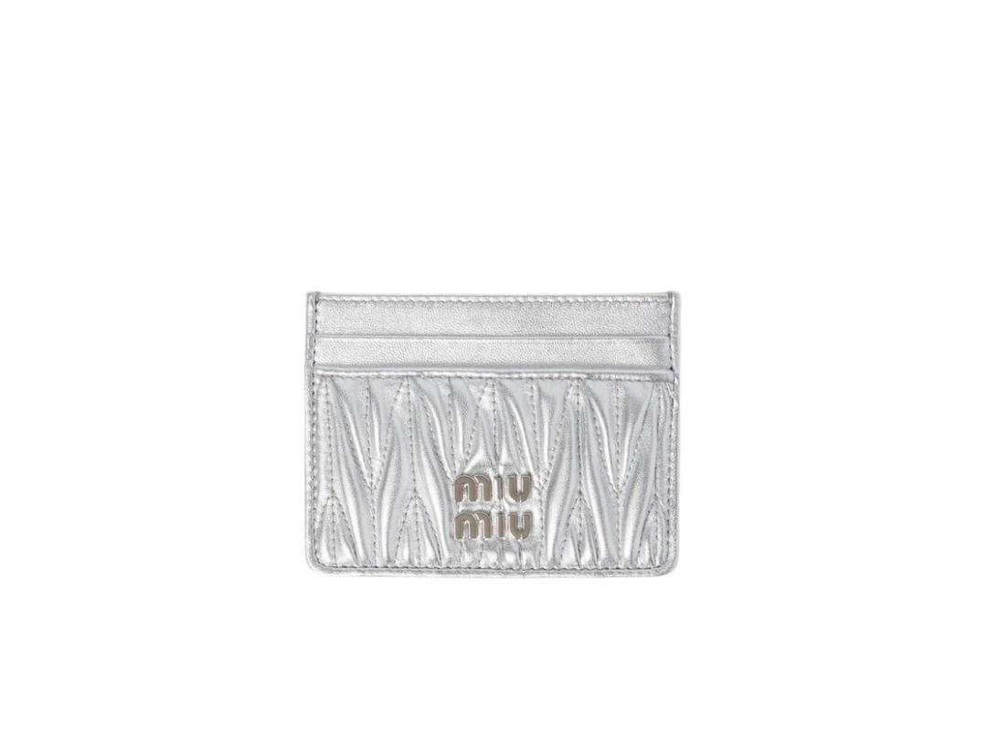 Miu Miu Miu Miu Matelassé Nappa Leather Card Holder In Leather With Metal Lettering Logo Silver