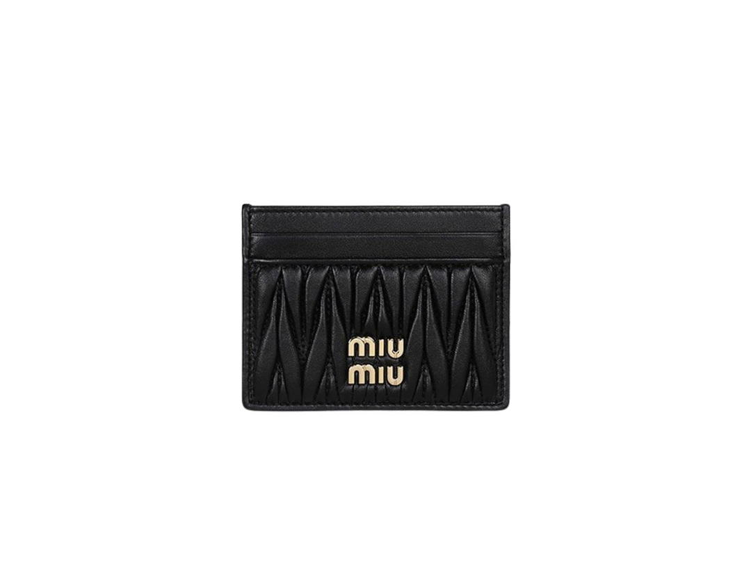 Miu Miu Miu Miu Matelassé Nappa Leather Card Holder With Metal Lettering Logo Black