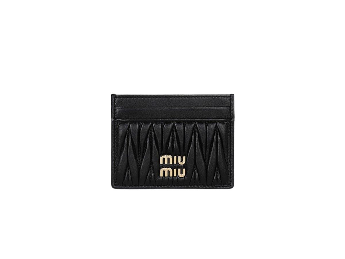 Miu Miu Miu Miu Matelassé Nappa Leather Card Holder With Metal Lettering Logo Black