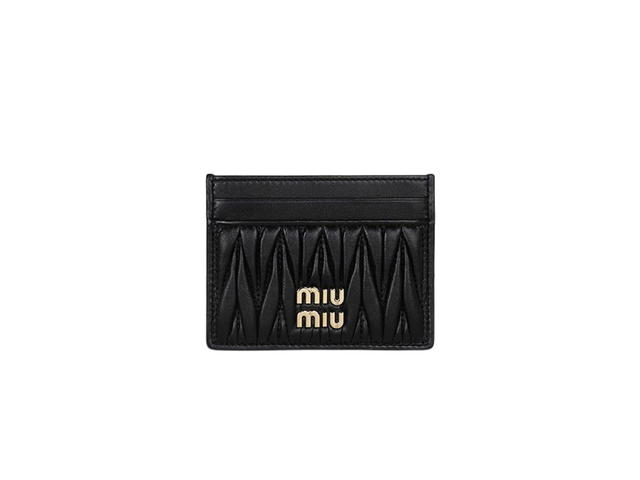 Miu Miu Miu Miu Matelassé Nappa Leather Card Holder With Metal Lettering Logo Black - view 1