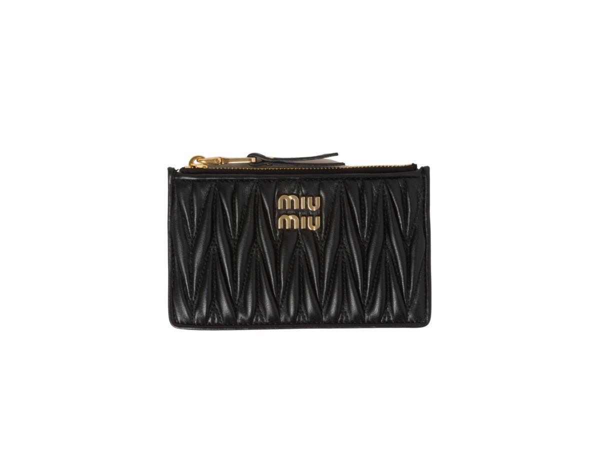 Miu Miu Miu Miu Matelassé Nappa Leather Envelope Wallet With Metal Lettering Logo Black