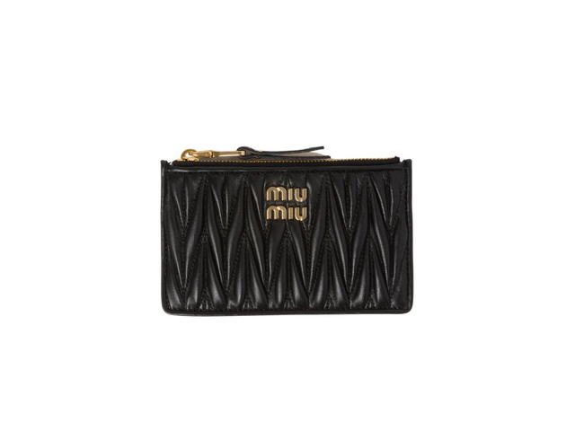 Miu Miu Miu Miu Matelassé Nappa Leather Envelope Wallet With Metal Lettering Logo Black - view 1
