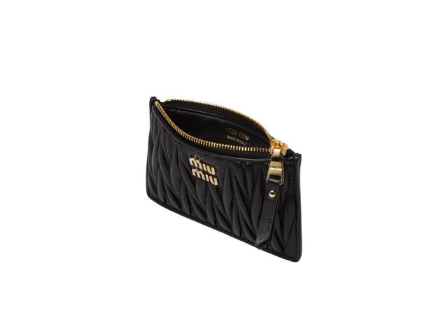 Miu Miu Miu Miu Matelassé Nappa Leather Envelope Wallet With Metal Lettering Logo Black - view 2