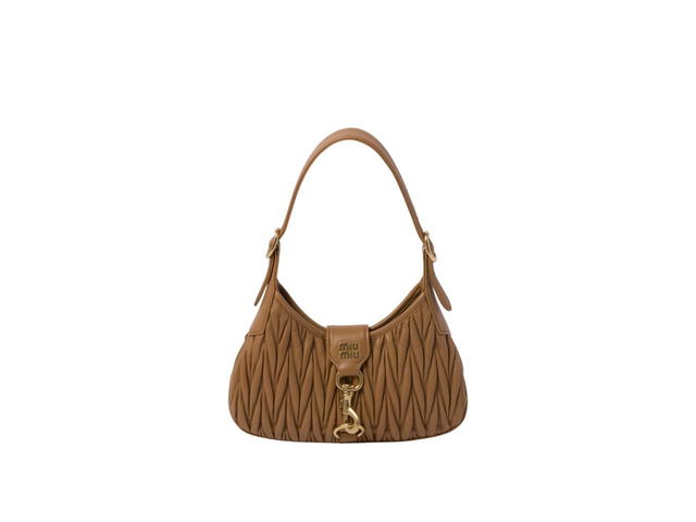 Miu Miu Miu Miu Matelassé Nappa Leather Hobo Bag With Metal Lettering Logo And Gold-Tone Hardware Caramel - view 1