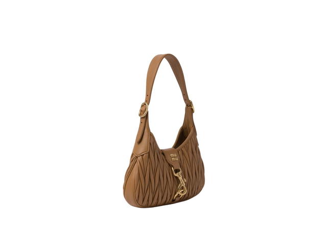 Miu Miu Miu Miu Matelassé Nappa Leather Hobo Bag With Metal Lettering Logo And Gold-Tone Hardware Caramel - view 2