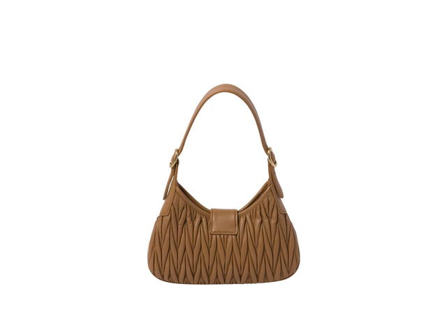 Miu Miu Miu Miu Matelassé Nappa Leather Hobo Bag With Metal Lettering Logo And Gold-Tone Hardware Caramel - view 3