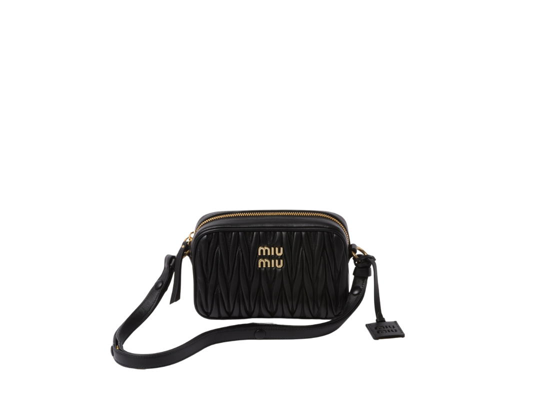 Miu Miu Miu Miu Matelassé Nappa Leather Shoulder Bag In Leather With Metal Lettering Logo-Gold-Tone Hardware Black