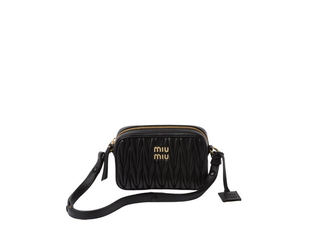 Miu Miu Miu Miu Matelassé Nappa Leather Shoulder Bag In Leather With Metal Lettering Logo-Gold-Tone Hardware Black - view 1