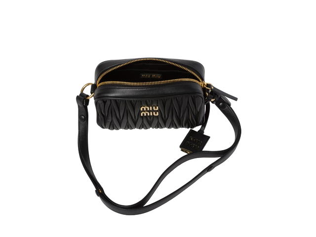 Miu Miu Miu Miu Matelassé Nappa Leather Shoulder Bag In Leather With Metal Lettering Logo-Gold-Tone Hardware Black - view 3