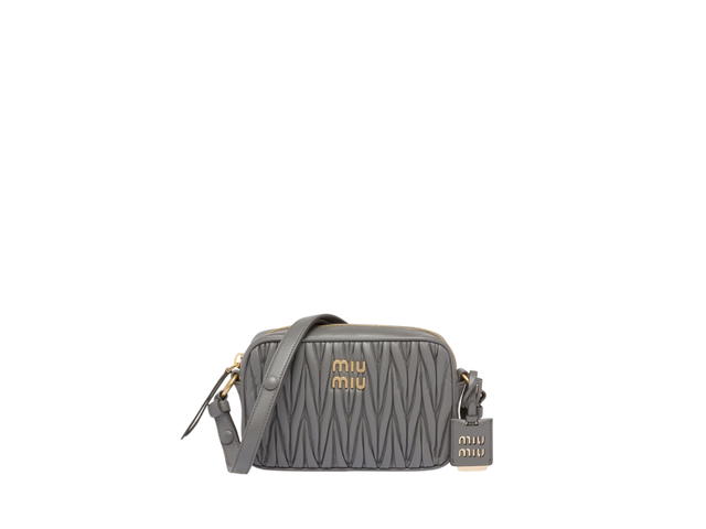 Miu Miu Miu Miu Matelassé Nappa Leather Shoulder Bag In Leather With Metal Lettering Logo-Gold-Tone Hardware Marble Gray - view 1