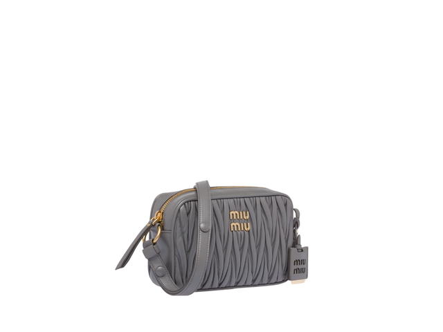 Miu Miu Miu Miu Matelassé Nappa Leather Shoulder Bag In Leather With Metal Lettering Logo-Gold-Tone Hardware Marble Gray - view 3