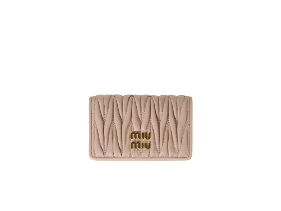 Miu Miu Miu Miu Matelassé Card Holder In Nappa Leather With Metal Powder Pink