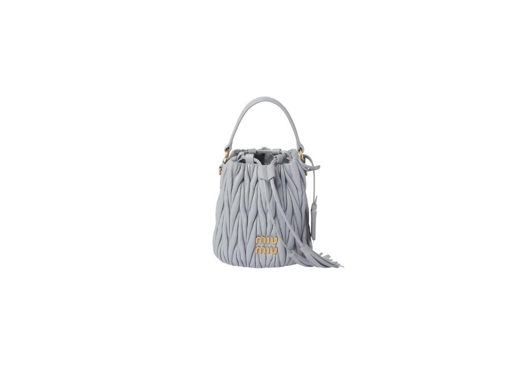 Miu Miu Miu Miu Matelassé Nappa Leather Bucket Bag With Metal Lettering Logo And Gold-Tone-Steel Hardware Cornflower