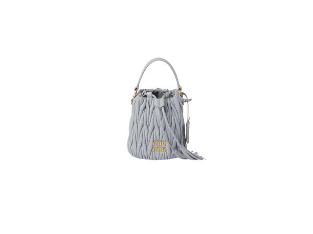 Miu Miu Miu Miu Matelassé Nappa Leather Bucket Bag With Metal Lettering Logo And Gold-Tone-Steel Hardware Cornflower - view 1