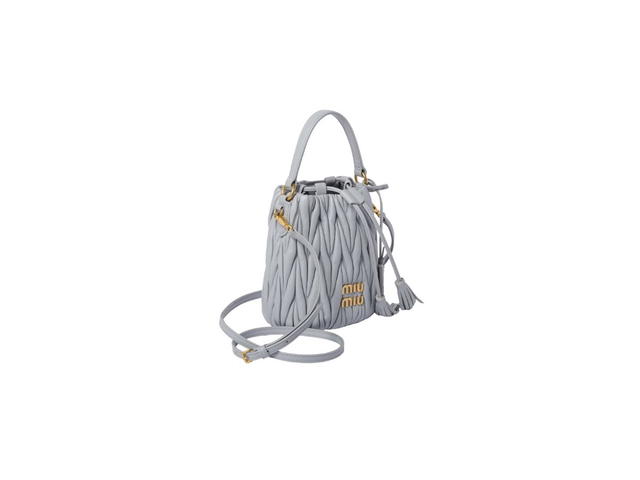 Miu Miu Miu Miu Matelassé Nappa Leather Bucket Bag With Metal Lettering Logo And Gold-Tone-Steel Hardware Cornflower - view 2