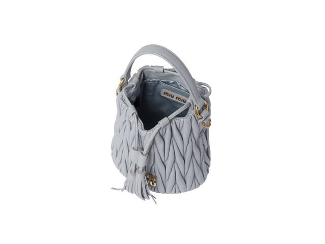 Miu Miu Miu Miu Matelassé Nappa Leather Bucket Bag With Metal Lettering Logo And Gold-Tone-Steel Hardware Cornflower - view 4