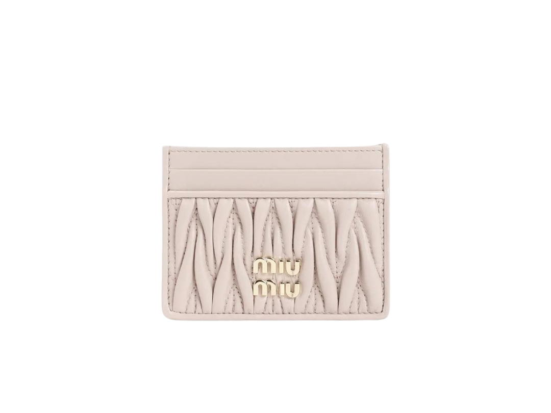Miu Miu Miu Miu Matelassé Nappa Leather Card Holder In Leather With Metal Lettering Logo Powder Pink