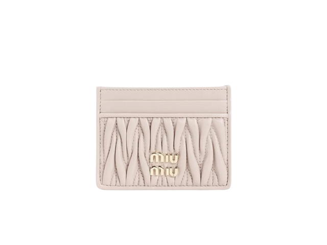 Miu Miu Miu Miu Matelassé Nappa Leather Card Holder In Leather With Metal Lettering Logo Powder Pink - view 1