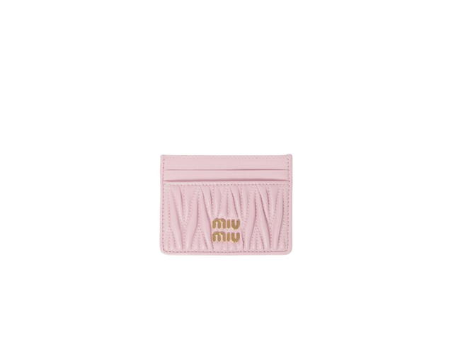 Miu Miu Miu Miu Matelassé Nappa Leather Card Holder With Metal Lettering Logo Alabaster Pink - view 1