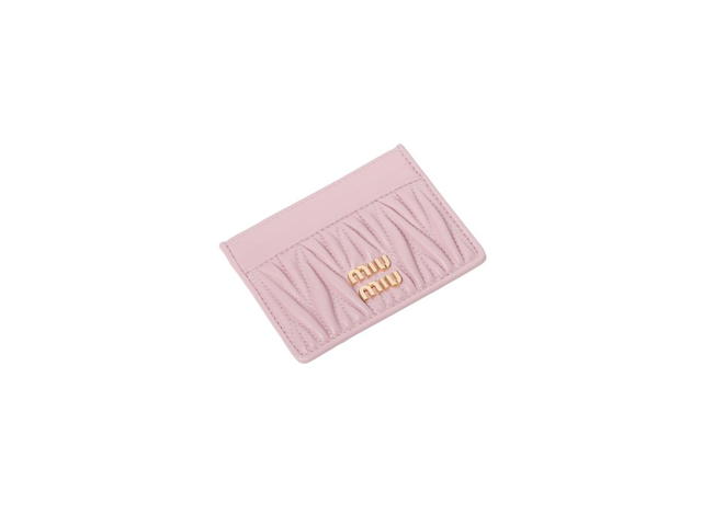 Miu Miu Miu Miu Matelassé Nappa Leather Card Holder With Metal Lettering Logo Alabaster Pink - view 3
