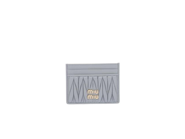 Miu Miu Miu Miu Matelassé Nappa Leather Card Holder With Metal Lettering Logo Cornflower - view 1