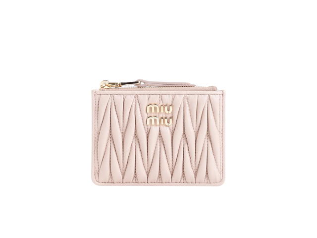Miu Miu Miu Miu Matelasse Card Holder In Nappa Leather With Metal Lettering Logo Cipria - view 1