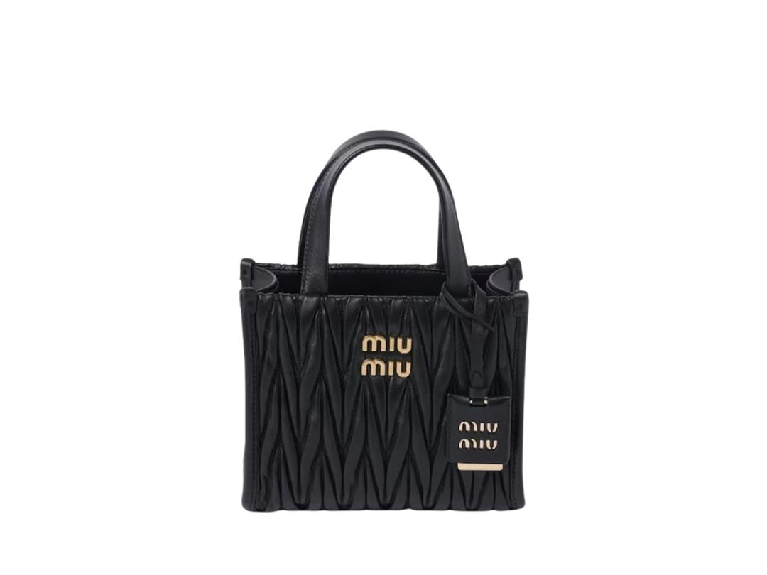 Miu Miu Miu Miu Matelasse Handbag In Nappa Leather With Metal Lettering Logo And Gold-Tone Hardware Black