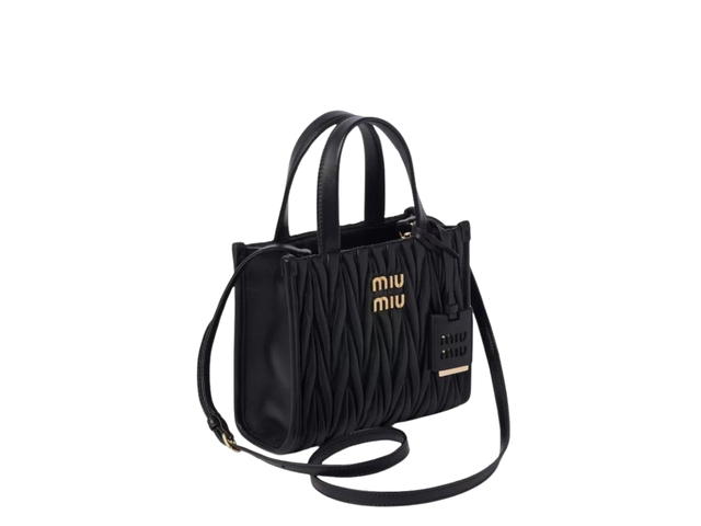 Miu Miu Miu Miu Matelasse Handbag In Nappa Leather With Metal Lettering Logo And Gold-Tone Hardware Black - view 3